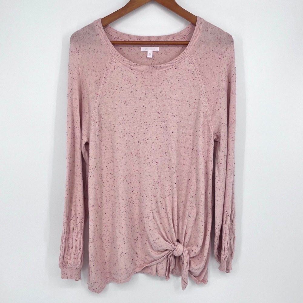 LC Lauren Conrad Sweater Womens XL Pink Speckled‎ Front Tie Knit Feminine Boho